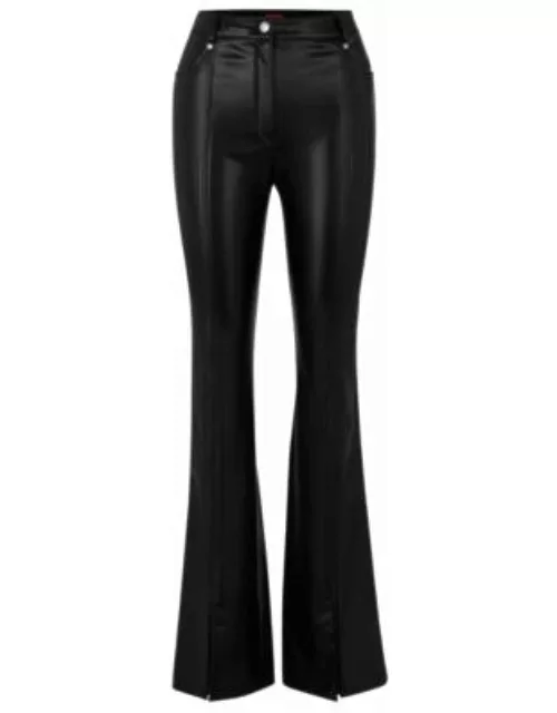 Regular-fit high-waisted trousers in faux leather- Black Women'