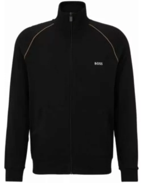 Zip-up loungewear jacket in stretch cotton with logo- Black Men's Loungewear