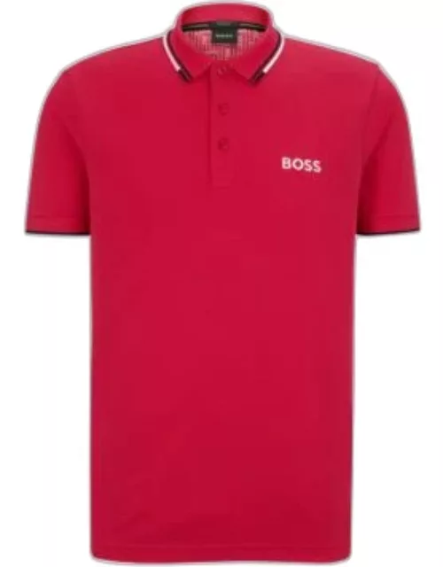 Cotton-blend polo shirt with contrast details- Pink Men's Polo Shirt