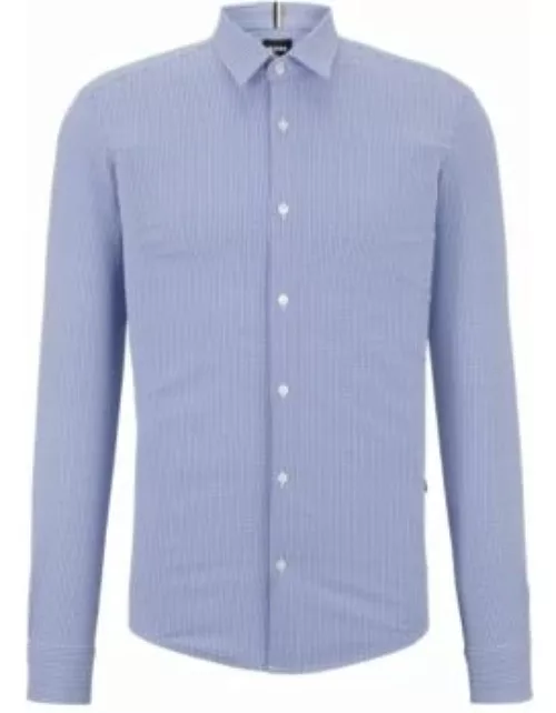 Slim-fit shirt in printed performance-stretch jersey- Blue Men's Casual Shirt
