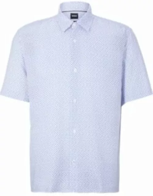 Regular-fit shirt in printed Oxford fabric- Blue Men's Casual Shirt