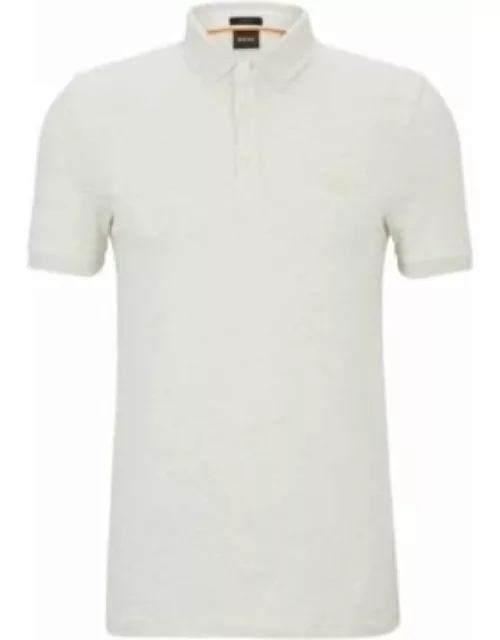 Stretch-cotton slim-fit polo shirt with logo patch- Light Beige Men's Polo Shirt