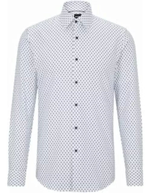 Slim-fit shirt in printed Italian Oxford cotton- White Men's Shirt