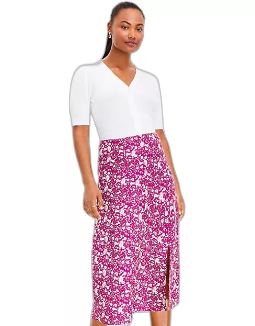 Loft Floral Side Slit Midi Skirt