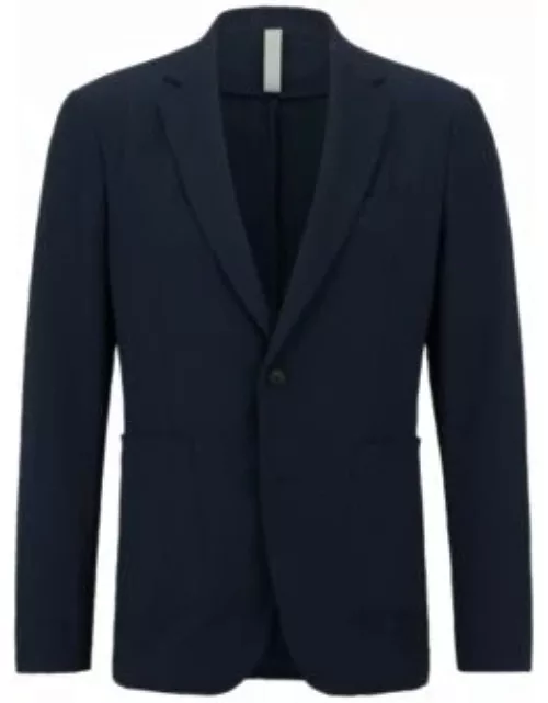 Slim-fit jacket in performance-stretch seersucker- Dark Blue Men's Sport Coat