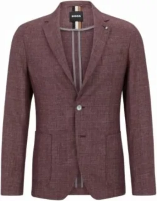 Slim-fit jacket in patterned linen and virgin wool- Dark Red Men's Sport Coat