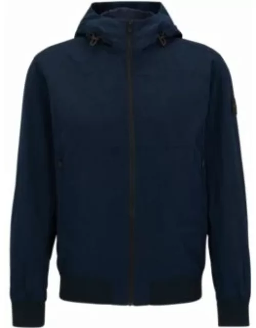 Water-repellent hooded blouson jacket with logo badge- Dark Blue Men's Casual Jacket