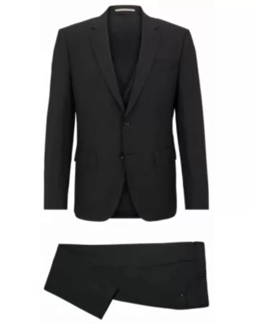 Slim-fit three-piece suit in stretch virgin wool- Black Men's Business Suit