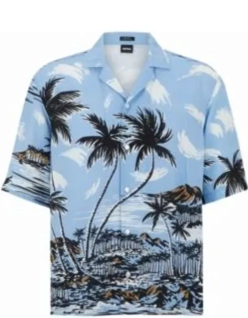 Regular-fit shirt in Hawaiian-print twill- Light Blue Men's Casual Shirt