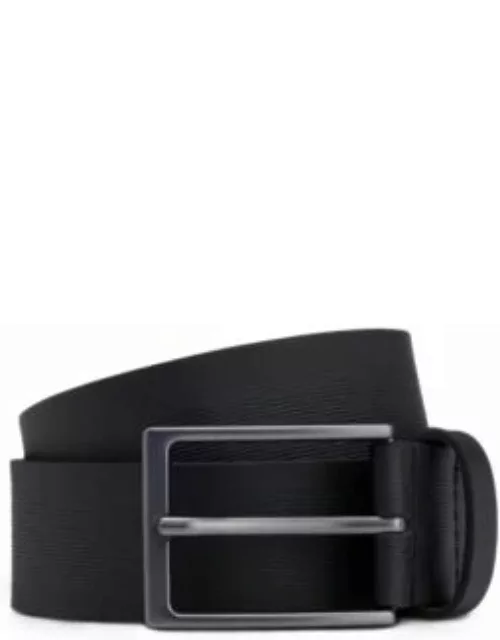 Pin-buckle belt in printed Italian leather- Black Men's Business Belt