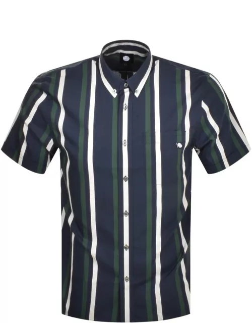Pretty Green Stripe Short Sleeve Shirt Navy