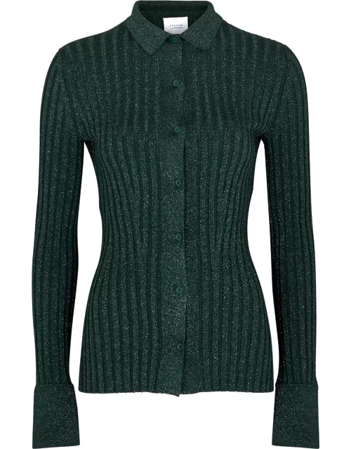 Galvan Rhea Metallic Ribbed-knit Cardigan - Dark Green
