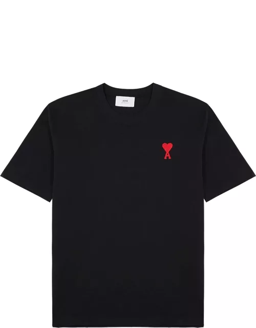 Ami Paris Logo-embroidered Cotton T-shirt - Black And Red