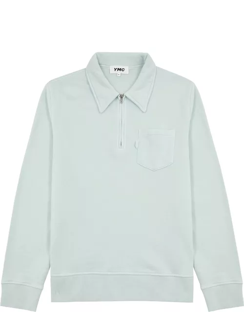 Ymc Sugden Half-zip Cotton Sweatshirt - Light Blue