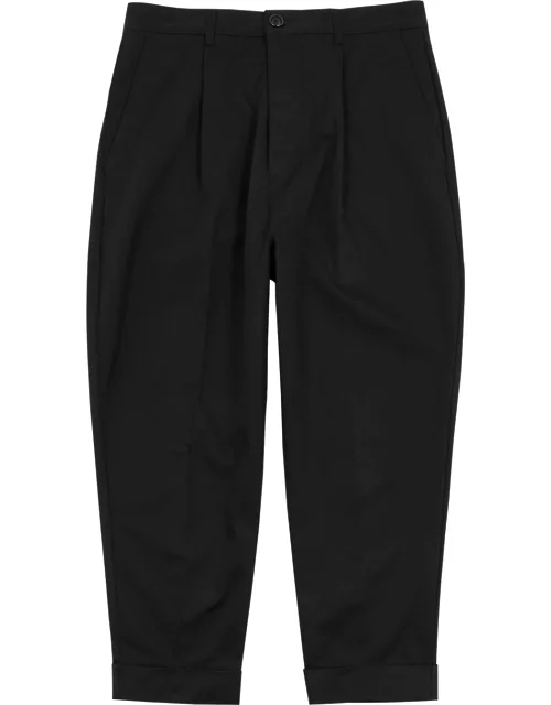 Ami Paris Tapered Cropped Cotton Trousers - Black