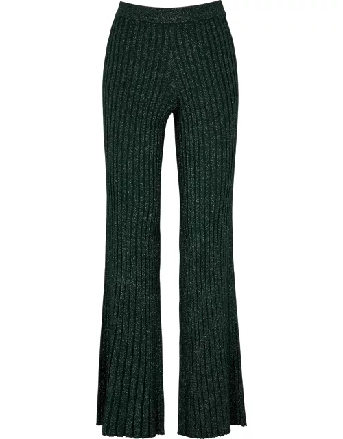 Galvan Rhea Metallic Ribbed-knit Trousers - Dark Green
