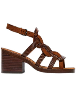 Vick Mixed Leather Caged Block-Heel Sandal