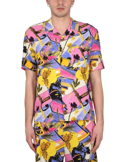 palm angels bowling style shirt with miami mix print