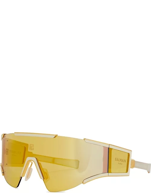 Balmain Fleche Shield Sunglasses, Sunglasses, Yellow Mirrored Lens - Gold