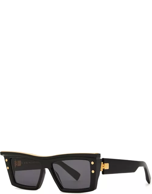 Balmain B-vii Rectangle-frame Sunglasses, Sunglasses, Grey Lenses - Black