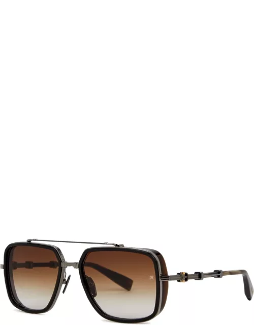 Balmain Officer Aviator-style Sunglasses - Brown Dark
