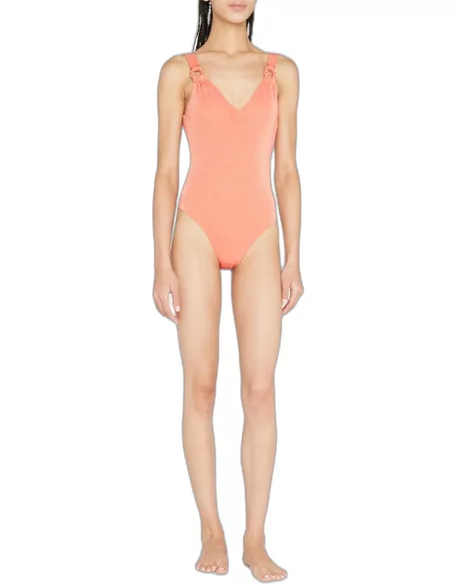 Shimmery V-Neck One-Piece Swimsuit