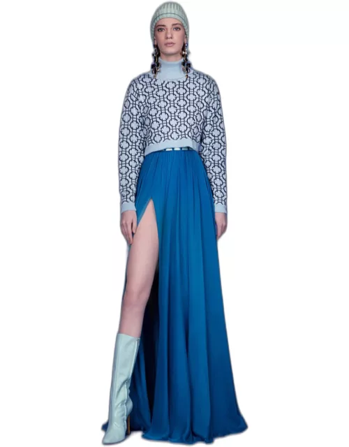 Georges Hobeika Long Chiffon Gown with Knitted Sweater