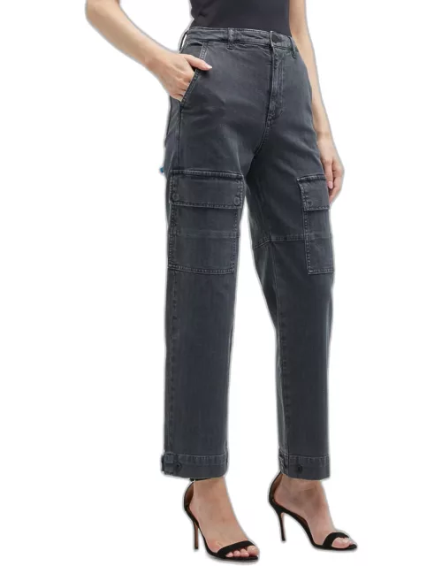 Knoxx High-Rise Cropped Boyfriend Cargo Pant