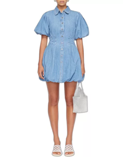 Ciara Denim Shirting Bubble-Hem Mini Dres