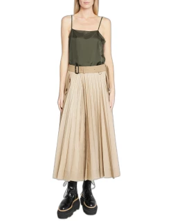 Pleated Maxi Skirt with Long Belt