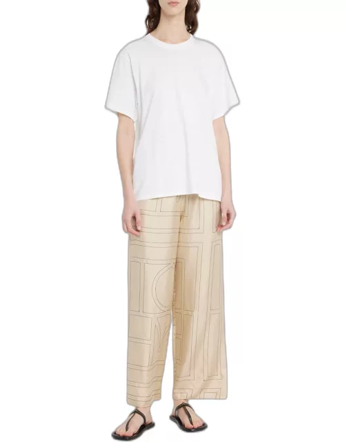 Monogram-Embroidered Silk Pajama Pant