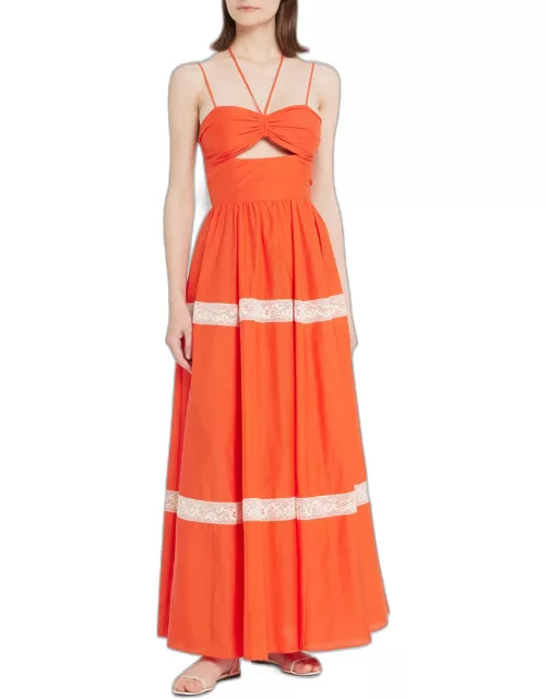 Tiered Cutout Lace-Trim Maxi Dres