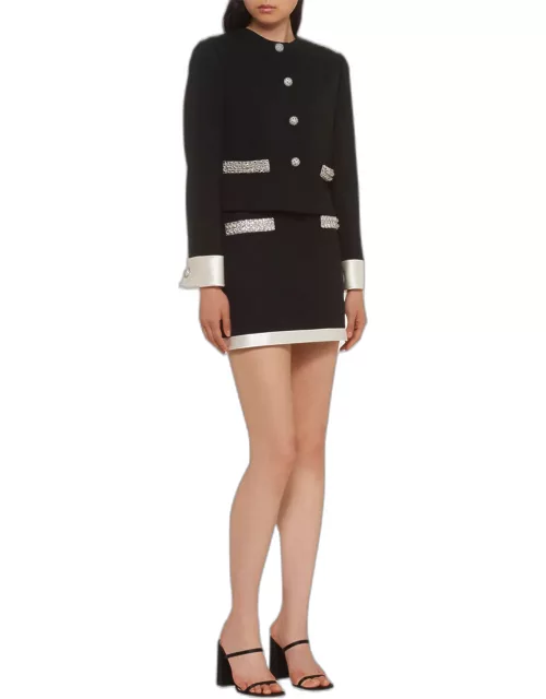 Glass-Embellished Wool Mini Skirt