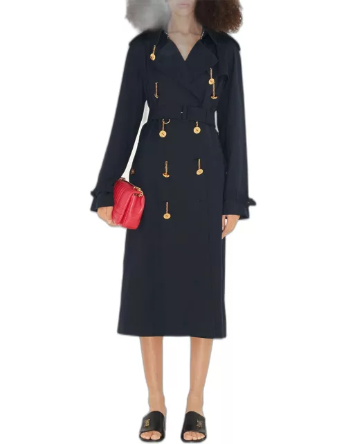 Belted Trench Coat with Chain Button Detai