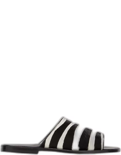 Men's Zebra-Print Calf Hair Slide Sandal