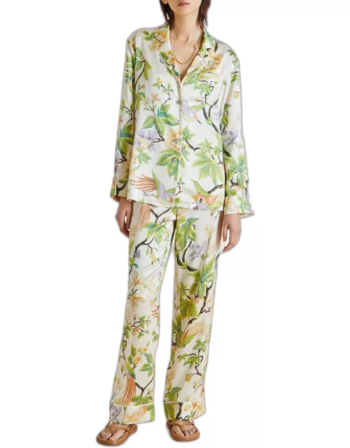 Lila Floral-Print Silk Pajama Set