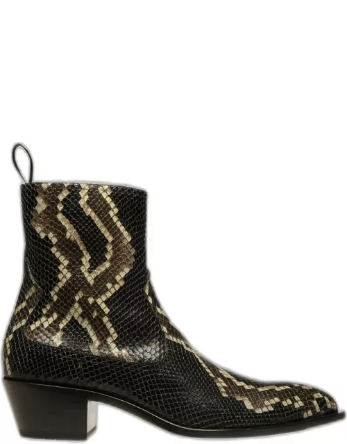 Men's Gaiman Heeled Snake-Print Leather Boot