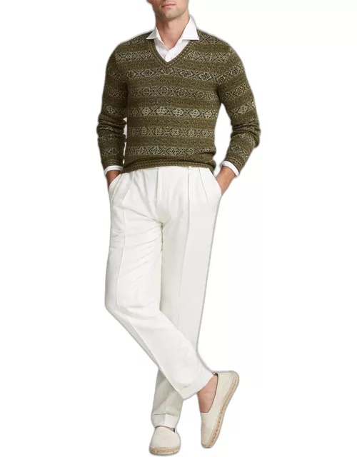 Men's Linen Fairisle V-Neck Sweater