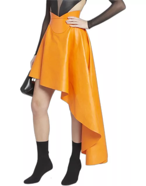 Asymmetric Draped Leather Corset Skirt