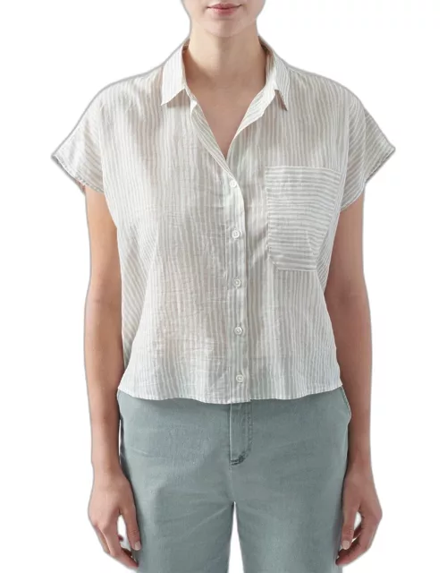 Button-Front Extended Shoulder Top
