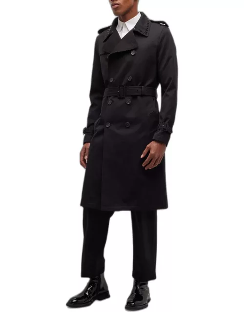 Men's Trench Coat with Rockstud Collar