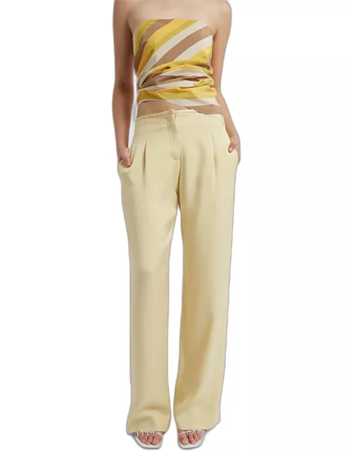 Low Rise Pleated Straight-Leg Trouser