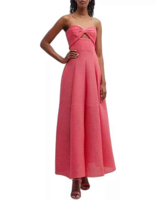 Pleated Strapless Cutout Maxi Dres