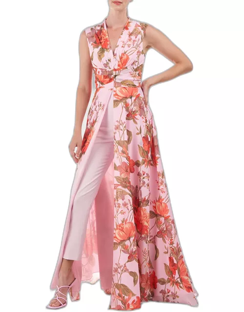 Nina Pleated Floral-Print Walk-Thru Jumpsuit