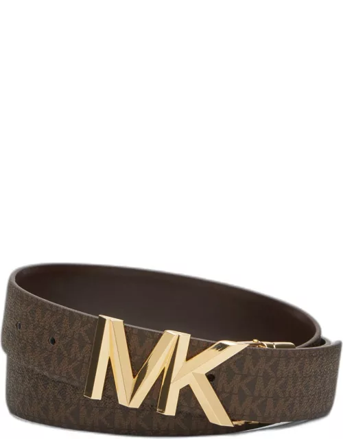 MK Logo Brown Leather Belt