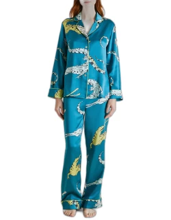 Lila Crocodile-Print Silk Pajama Set