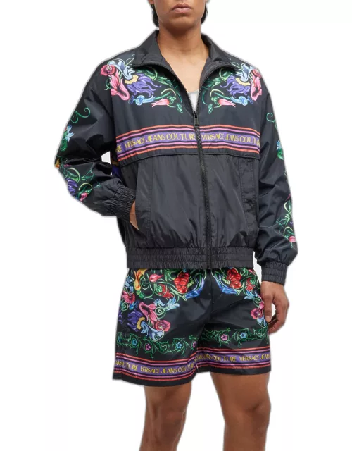 Men's Multicolor V-Emblem Garden-Print Jacket