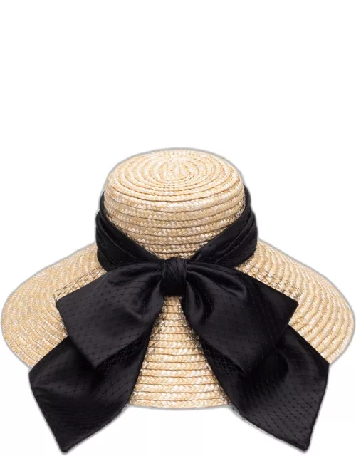 Mirabel Wide Brim Hat With Black Satin Bow