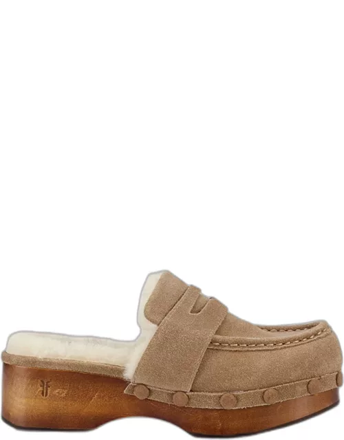 Melody Suede Shearling Penny Loafer Clog