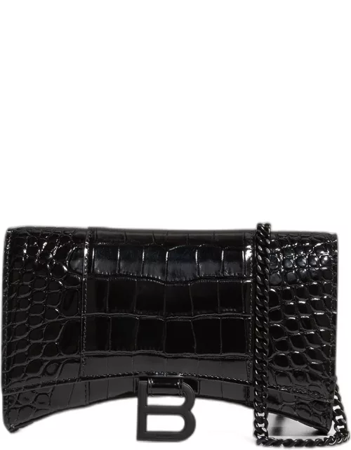 Hourglass Croc-Embossed Wallet on Chain